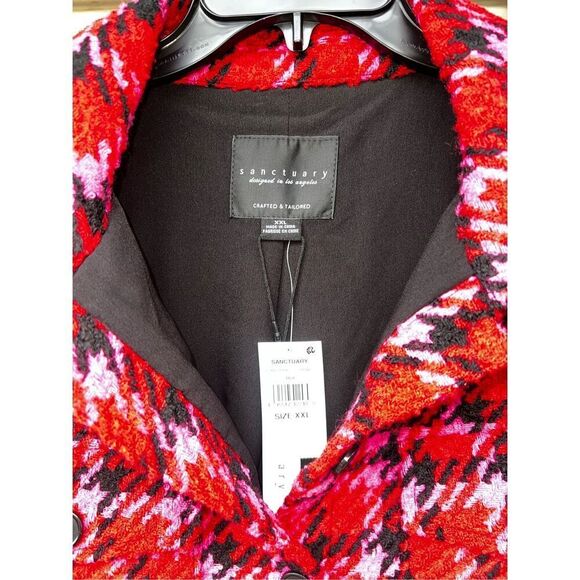 Sanctuary woman’s 2xl red pink plaid shacket button up jacket houndstooth - Picture 9 of 9